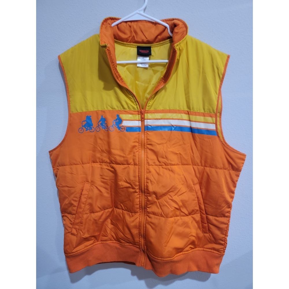 Stranger Things Official Netflix‎ Puffer Vest XXL Orange Retro Full Zip